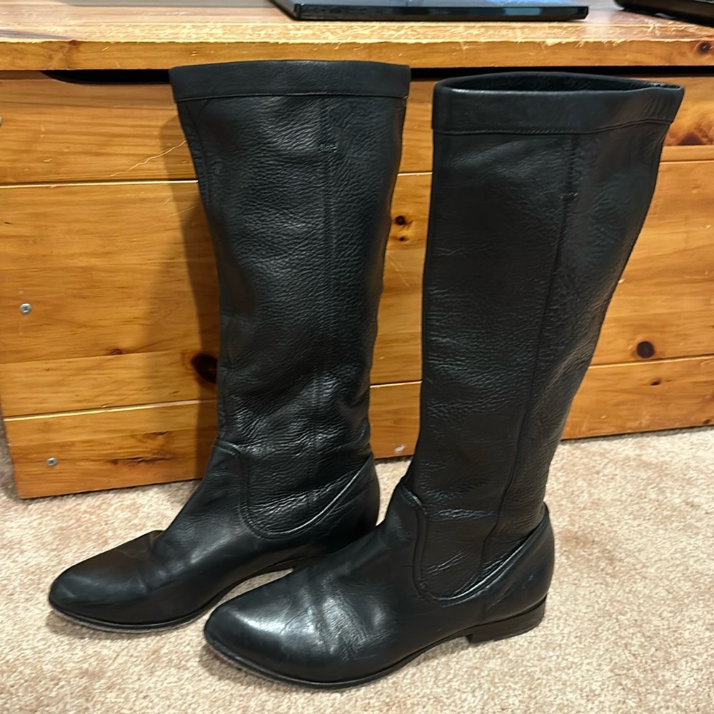 Frye Cindy Slouch Black Leather Riding Boots